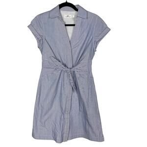 Vineyard Vines Size 0 Blue White Tie Front Mix Stripe Cotton Dress Collared
